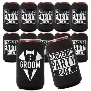 Groom and Bachelor Party Crew Black Can Coolers